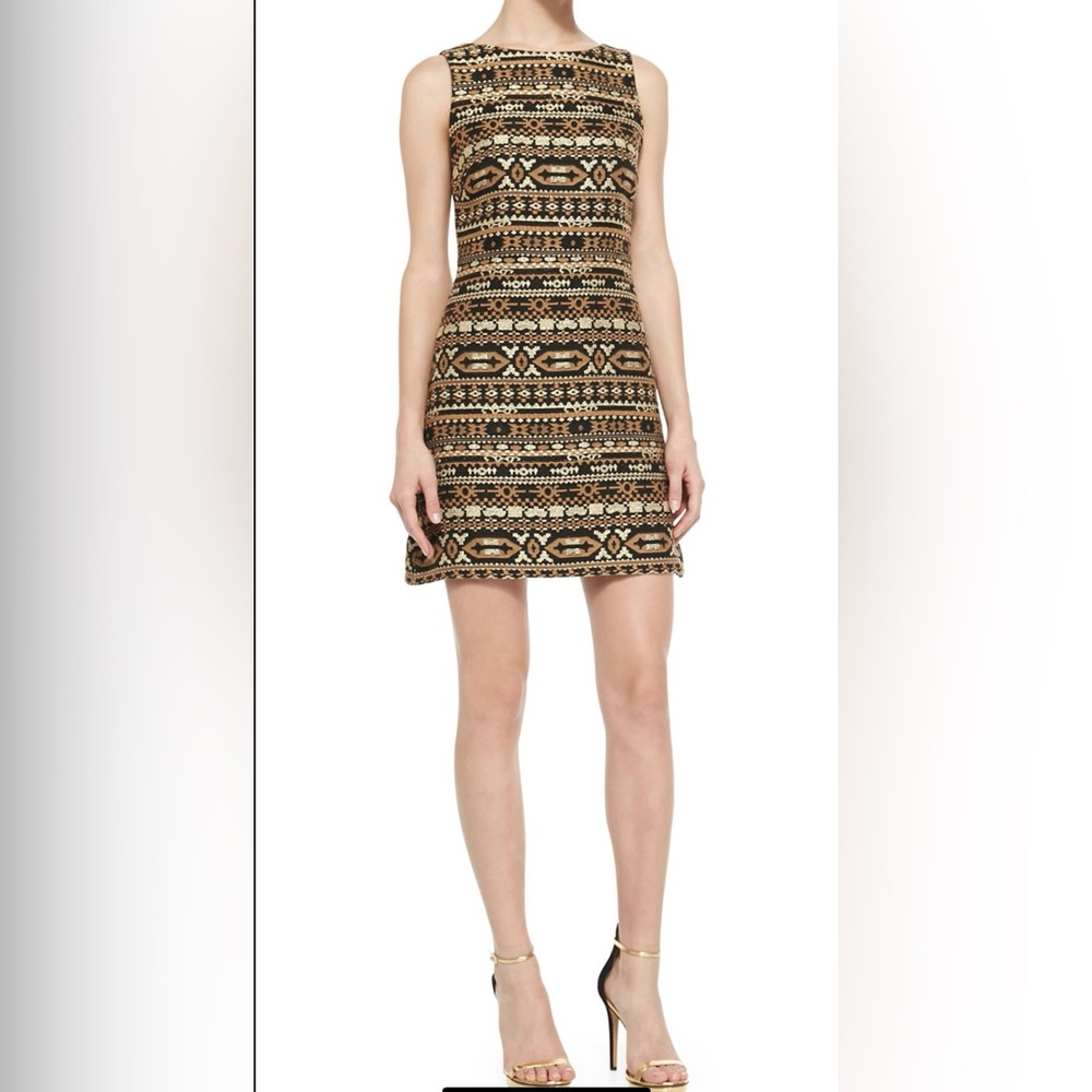 Alice + Olivia Wilcox Shift Dress in Black and Gold